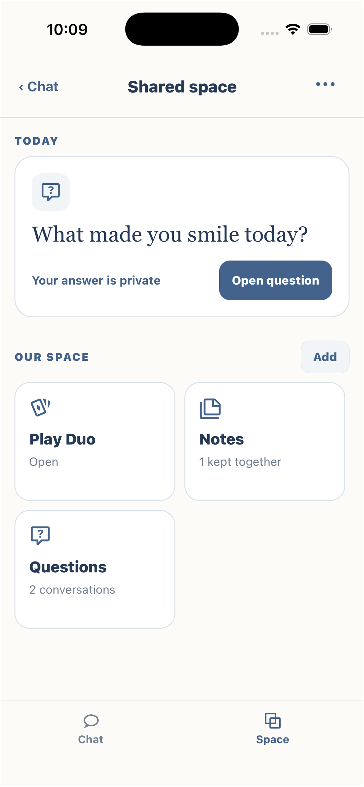 Laço Shared Space home with notes and questions